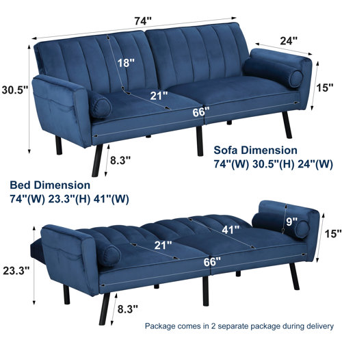 Mercer41 Velvet Loveseat Sleeper Sofa 74" Convertible Futon Couch with